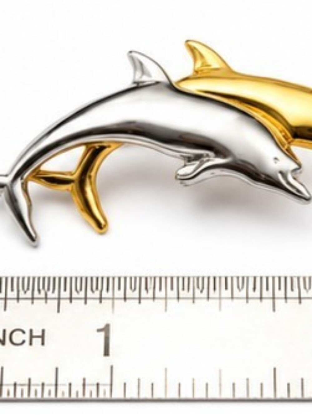 Vintage Liz Claiborne LCI Double Dolphin Brooch Silver Gold Tone Nautical Signed - Picture 6 of 9